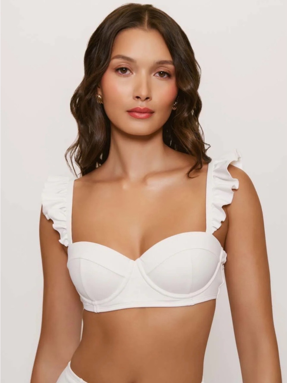 Lands' End White Ruffle Strap Bustier Bralette